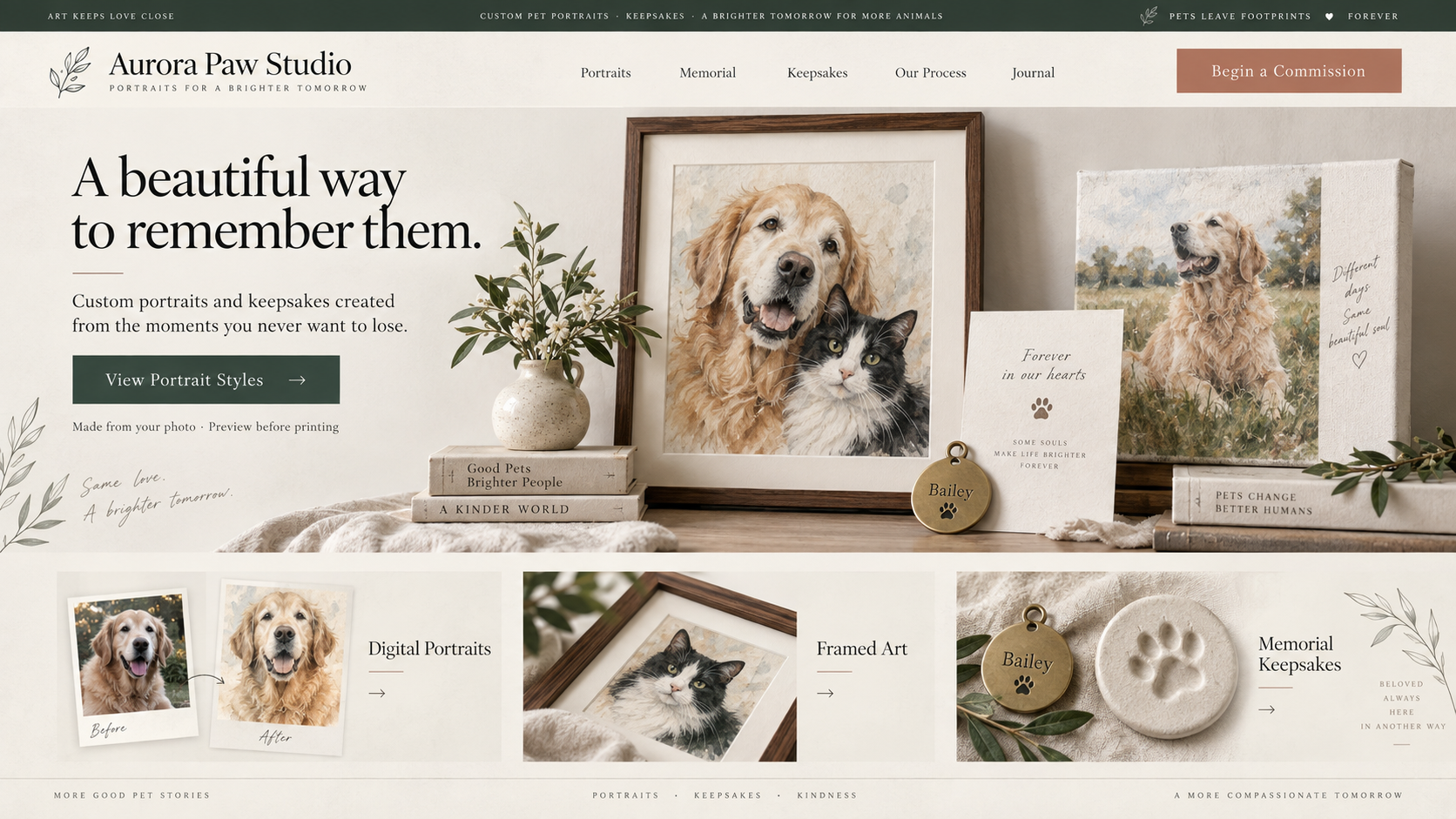 Aurora Paw Studio premium pet portrait and memorial keepsake collection